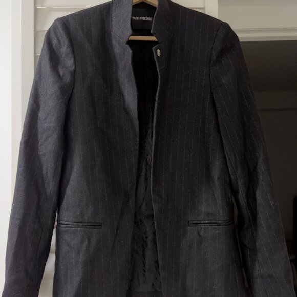 Zadig & Voltaire Deluxe Pinstripe blazer Jacket – Black/White, Mandarin Collar - Picture 4 of 4